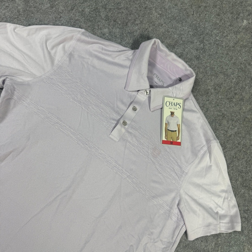 Chaps Golf Mens Performance Polo Shirt Purple Textured Stripe Medium NWT